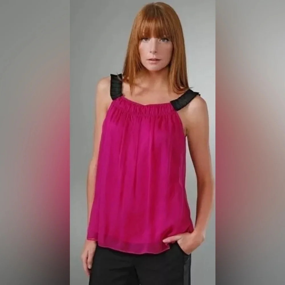 DIANE von FURSTENBERG MARSTON RASPBERRY TOP Sleeveless Silk Size 6 Ribbon Straps - Picture 3 of 7